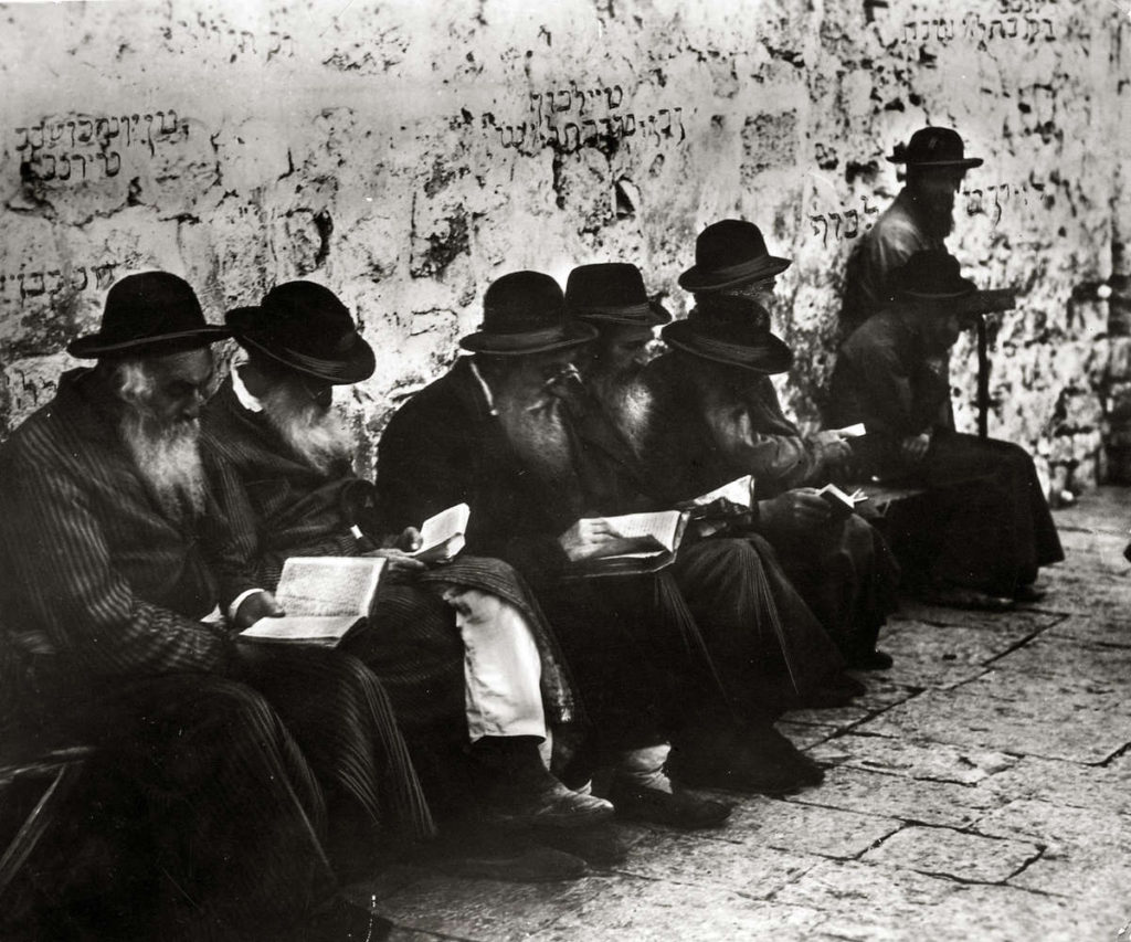  Orthodox Jews pray at the Wailing Wall in Jerusalem, 1929.